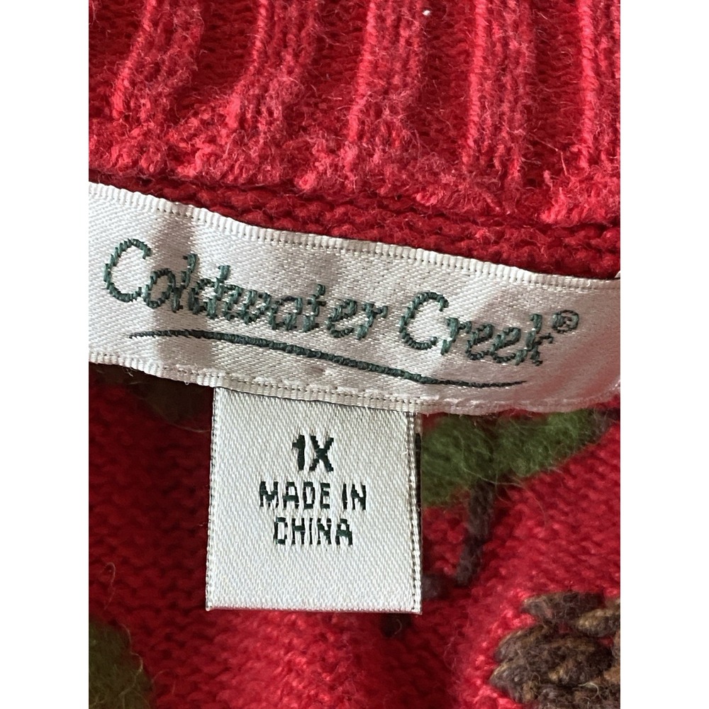 Coldwater Creek Birds & Pine Cones Cardigan Sweater Size 1X Red Embroidered Zip - Picture 5 of 6
